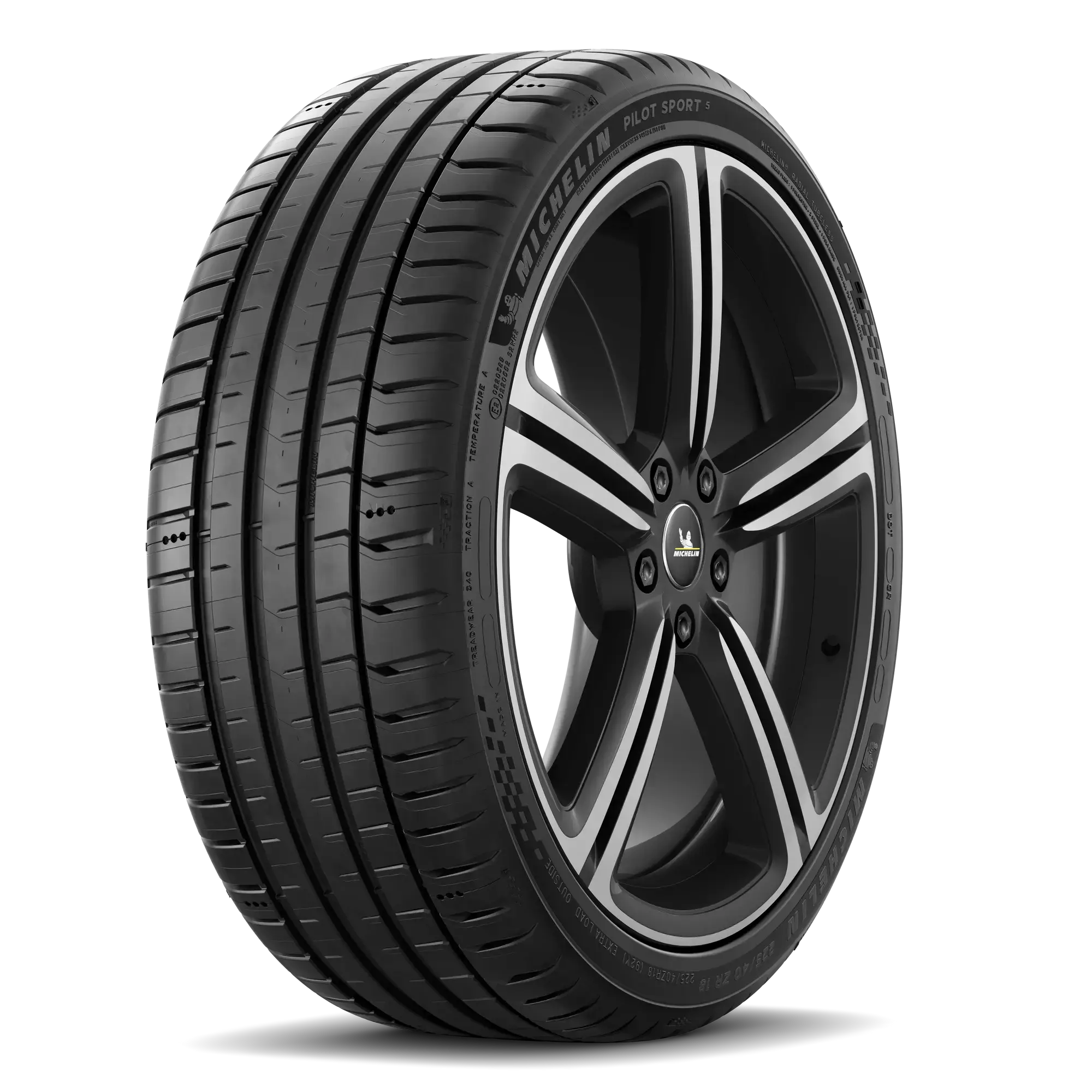 Michelin Pilot Sport 5 – valmistajan mallikuva. Kuvan vanne ei sisälly renkaan hintaan. Kokomerkinnät ovat esimerkkikoosta.