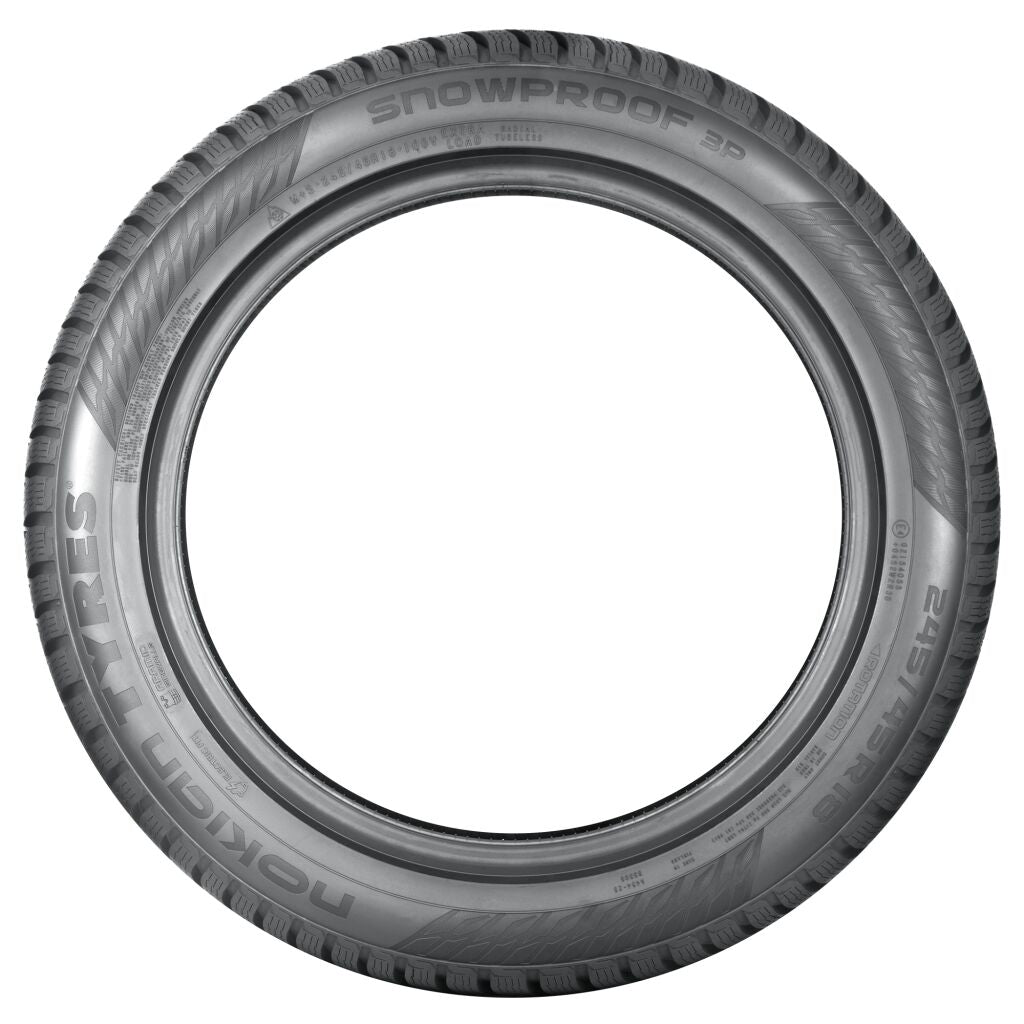 Nokian Tyres Snowproof 3P – valmistajan yksityiskohtakuva; kuvassa näkyvät mitat ovat esimerkkikoosta. Kuva: Nokian Tyres